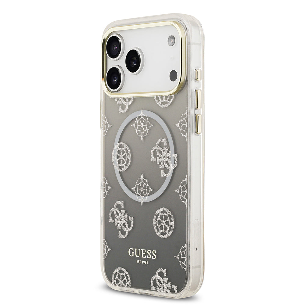 iPhone 17 Pro Max Kılıf Guess Orijinal Lisanslı M-safe Şarj Özellikli Simli Peony Desenli Silikon Kılıf
