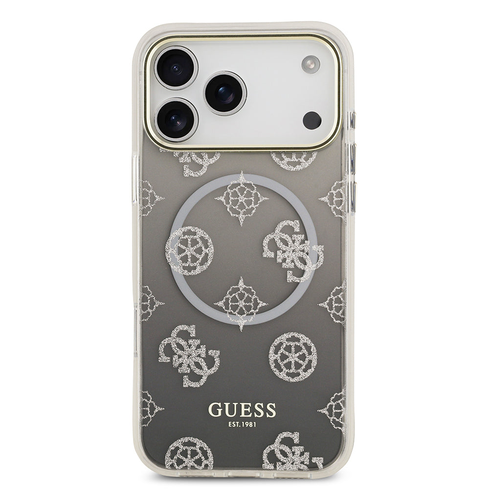 iPhone 17 Pro Max Kılıf Guess Orijinal Lisanslı M-safe Şarj Özellikli Simli Peony Desenli Silikon Kılıf