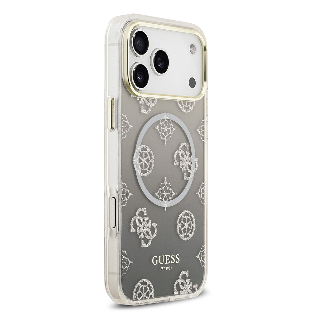 iPhone 17 Pro Max Kılıf Guess Orijinal Lisanslı M-safe Şarj Özellikli Simli Peony Desenli Silikon Kılıf