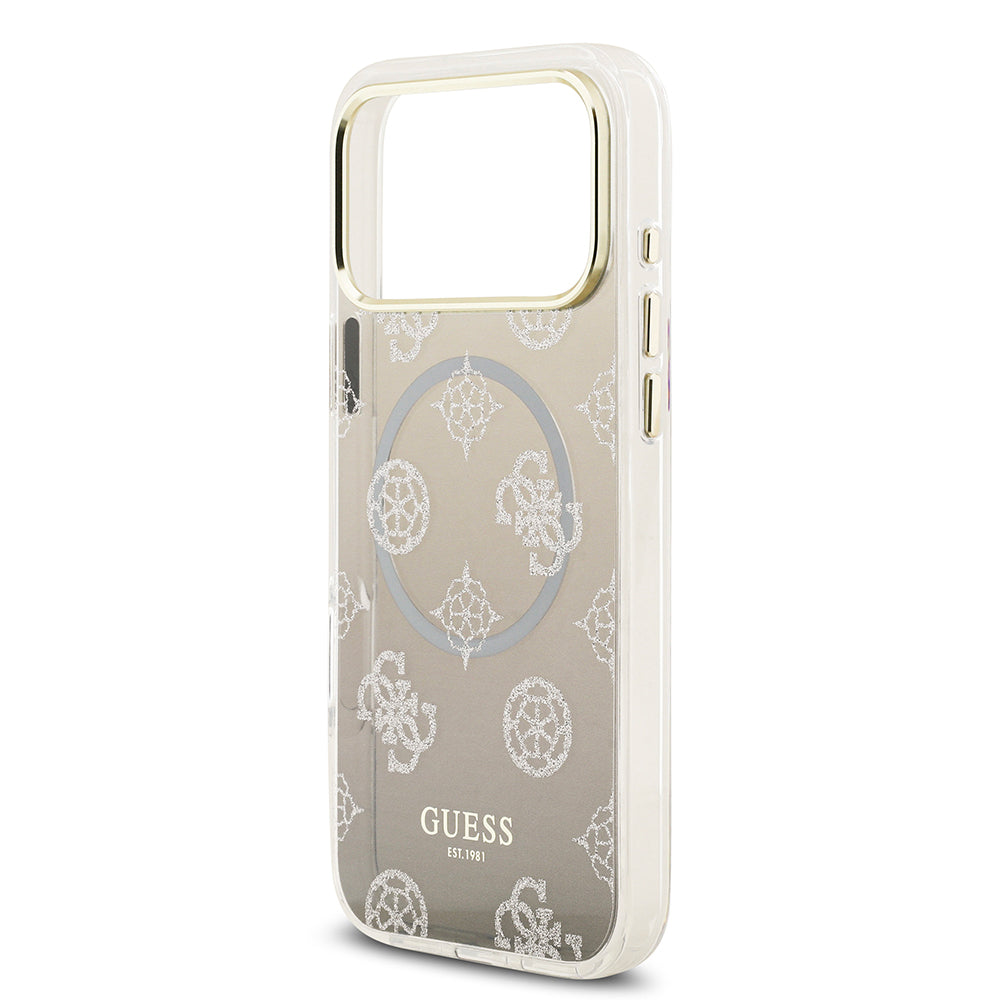 iPhone 17 Pro Max Kılıf Guess Orijinal Lisanslı M-safe Şarj Özellikli Simli Peony Desenli Silikon Kılıf