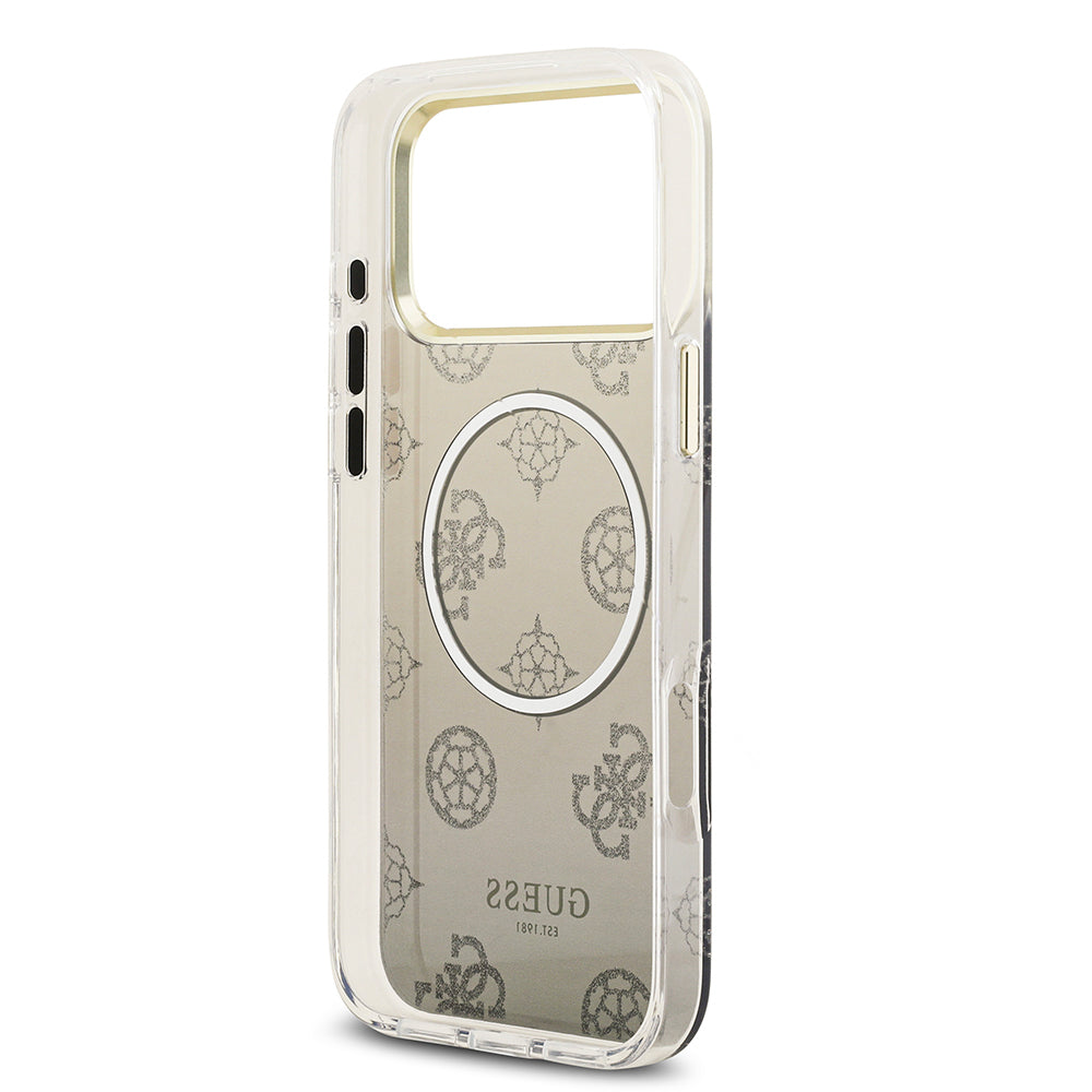 iPhone 17 Pro Max Kılıf Guess Orijinal Lisanslı M-safe Şarj Özellikli Simli Peony Desenli Silikon Kılıf