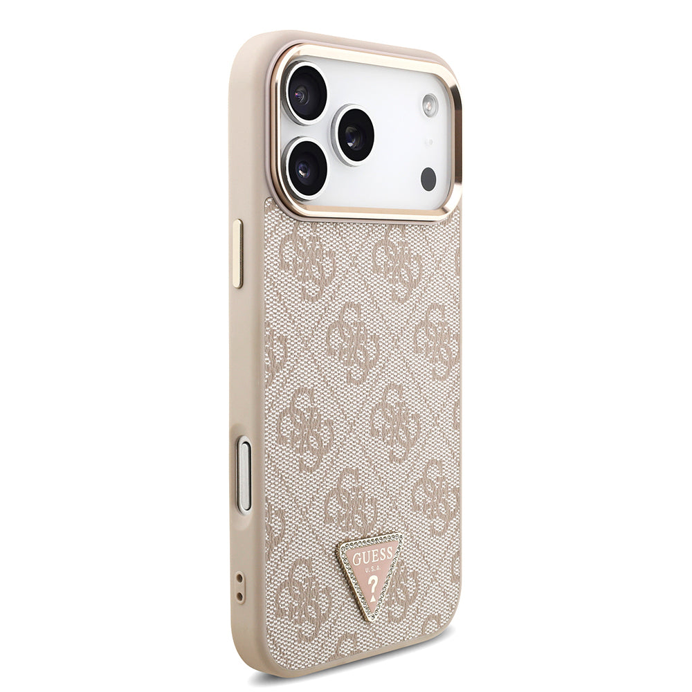 iPhone 17 Pro Max Kılıf Guess Orijinal Lisanslı M-safe Şarj Özellikli Taşlı Üçgen Logo 4G Desenli Kılıf