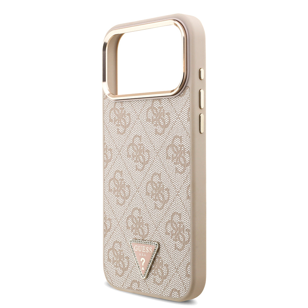 iPhone 17 Pro Max Kılıf Guess Orijinal Lisanslı M-safe Şarj Özellikli Taşlı Üçgen Logo 4G Desenli Kılıf