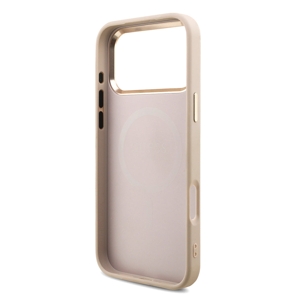 iPhone 17 Pro Max Kılıf Guess Orijinal Lisanslı M-safe Şarj Özellikli Taşlı Üçgen Logo 4G Desenli Kılıf