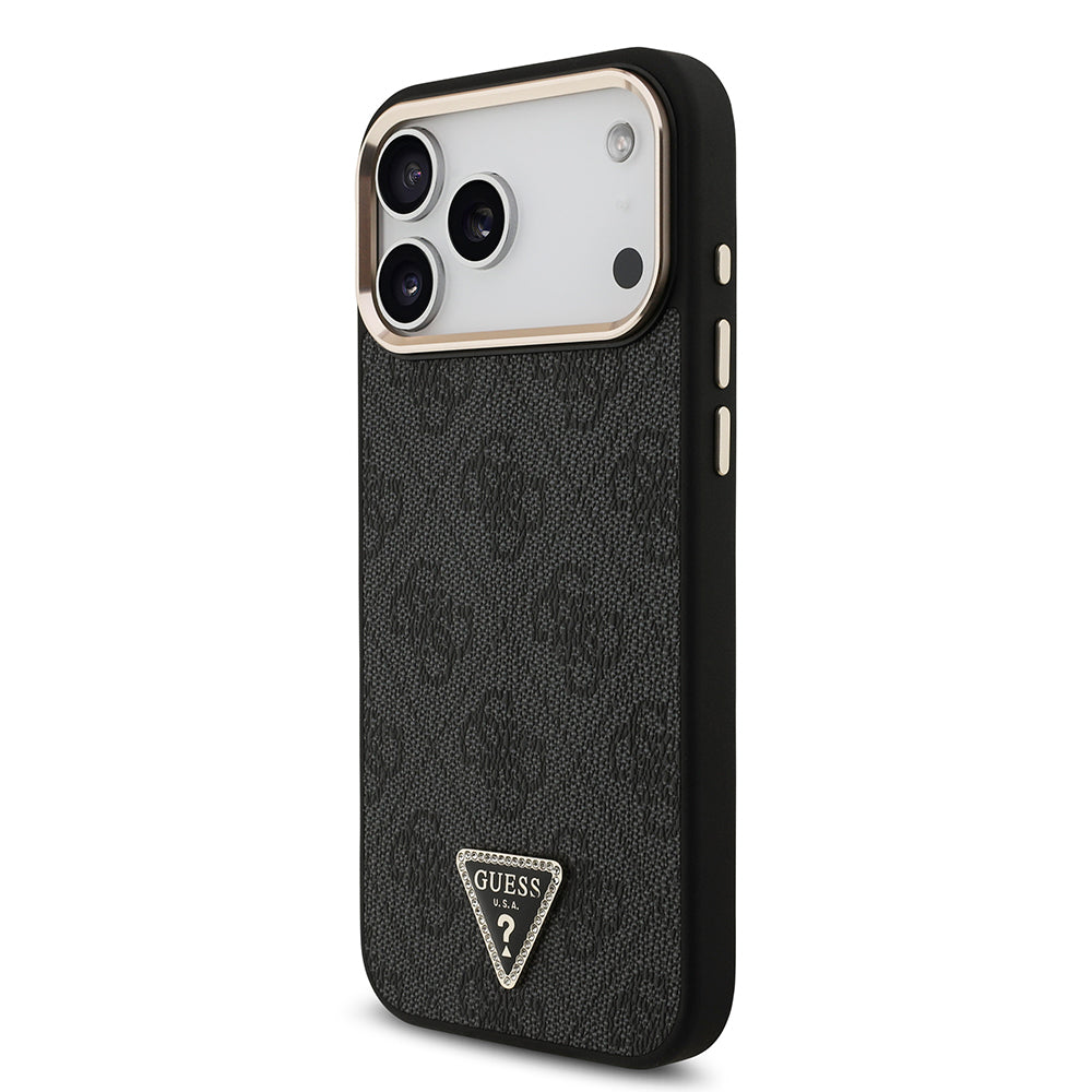 iPhone 17 Pro Max Kılıf Guess Orijinal Lisanslı M-safe Şarj Özellikli Taşlı Üçgen Logo 4G Desenli Kılıf