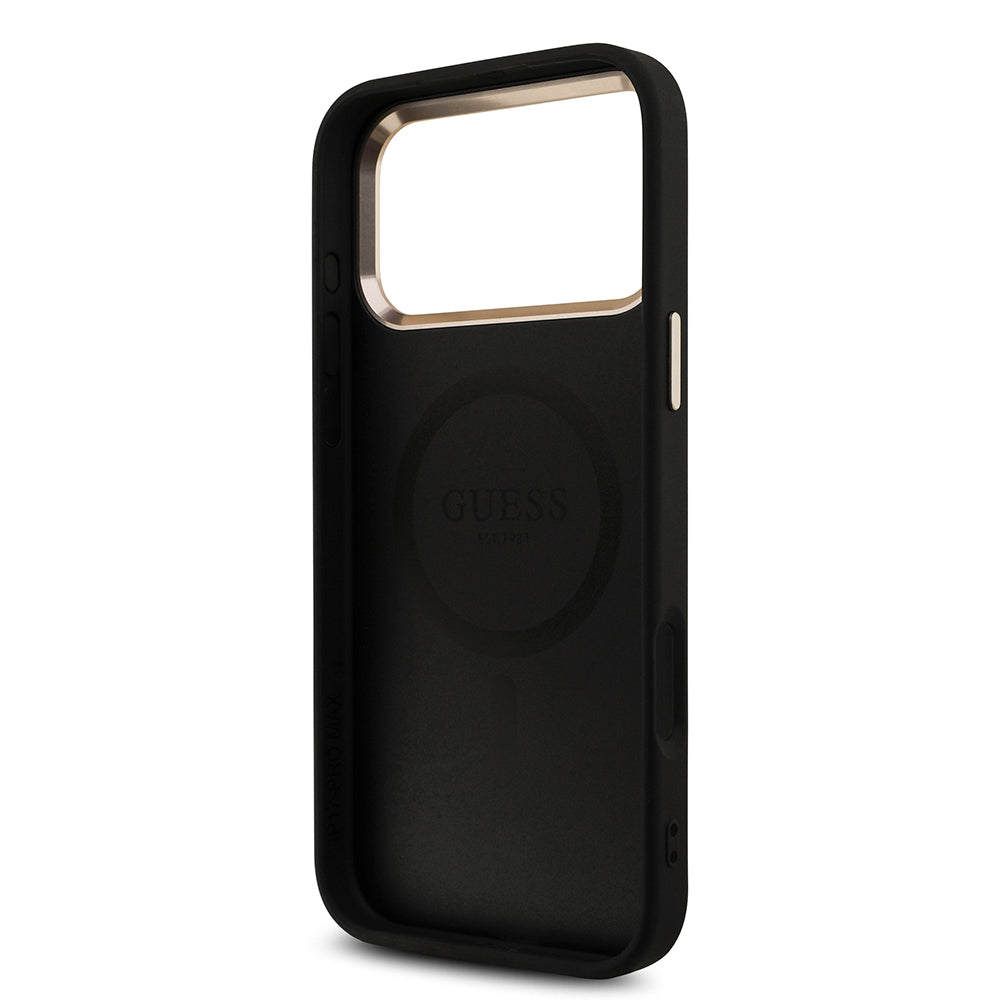 iPhone 17 Pro Max Kılıf Guess Orijinal Lisanslı M-safe Şarj Özellikli Taşlı Üçgen Logo 4G Desenli Kılıf