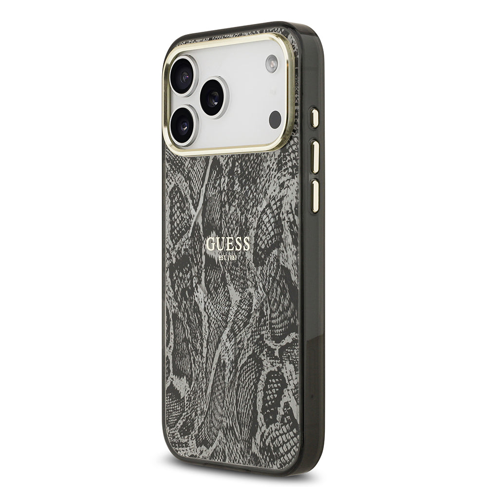 iPhone 17 Pro Max Kılıf Guess Orijinal Lisanslı M-safe Şarj Özellikli Yazı Logolu Python Desenli Kılıf