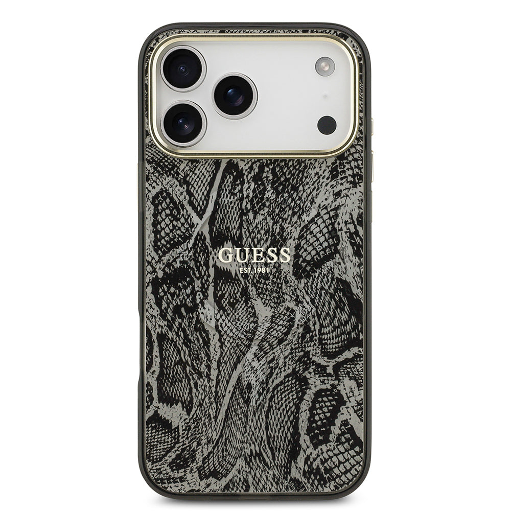 iPhone 17 Pro Max Kılıf Guess Orijinal Lisanslı M-safe Şarj Özellikli Yazı Logolu Python Desenli Kılıf