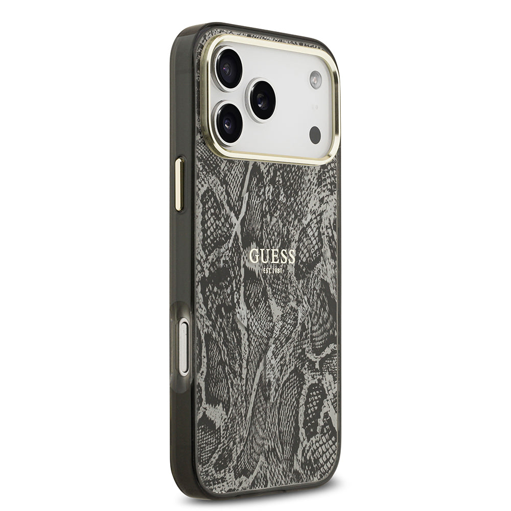 iPhone 17 Pro Max Kılıf Guess Orijinal Lisanslı M-safe Şarj Özellikli Yazı Logolu Python Desenli Kılıf