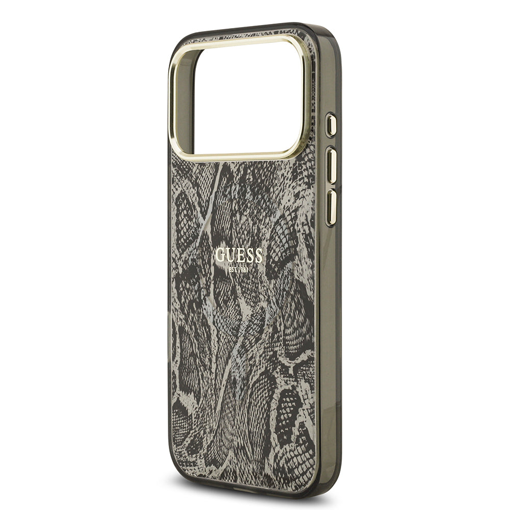iPhone 17 Pro Max Kılıf Guess Orijinal Lisanslı M-safe Şarj Özellikli Yazı Logolu Python Desenli Kılıf