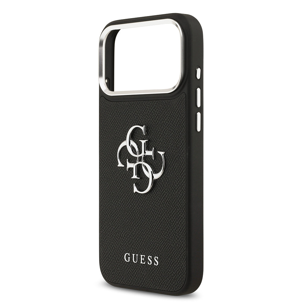 iPhone 17 Pro Max Kılıf Guess Orijinal Lisanslı Metal Kamera Çerçeveli Metal Büyük 4G ve Yazı Logolu PU Deri Kılıf