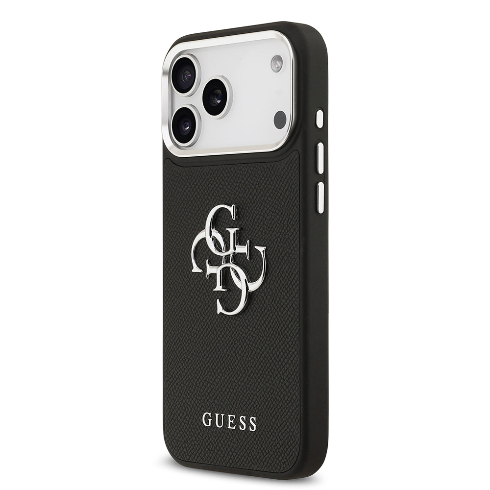 iPhone 17 Pro Max Kılıf Guess Orijinal Lisanslı Metal Kamera Çerçeveli Metal Büyük 4G ve Yazı Logolu PU Deri Kılıf