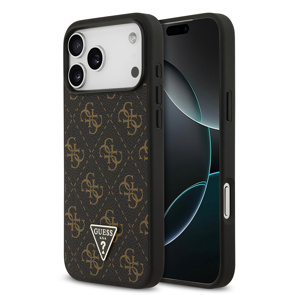 iPhone 17 Pro Max Kılıf Guess Orijinal Lisanslı PU Deri 4G Desenli Üçgen Logolu Kılıf