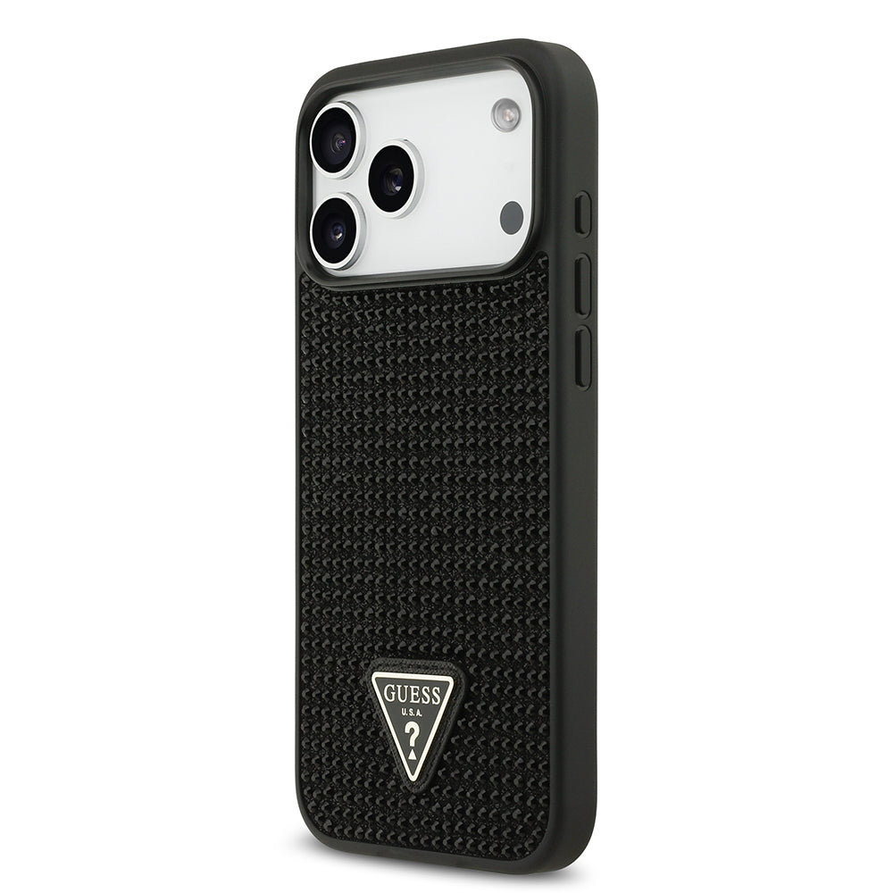 iPhone 17 Pro Max Kılıf Guess Orijinal Lisanslı Taşlı Arka Yüzey Üçgen Logolu Kılıf