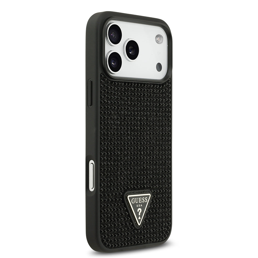 iPhone 17 Pro Max Kılıf Guess Orijinal Lisanslı Taşlı Arka Yüzey Üçgen Logolu Kılıf