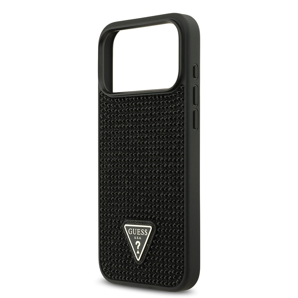 iPhone 17 Pro Max Kılıf Guess Orijinal Lisanslı Taşlı Arka Yüzey Üçgen Logolu Kılıf