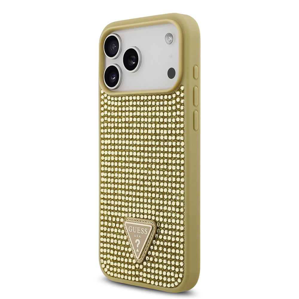 iPhone 17 Pro Max Kılıf Guess Orijinal Lisanslı Taşlı Arka Yüzey Üçgen Logolu Kılıf