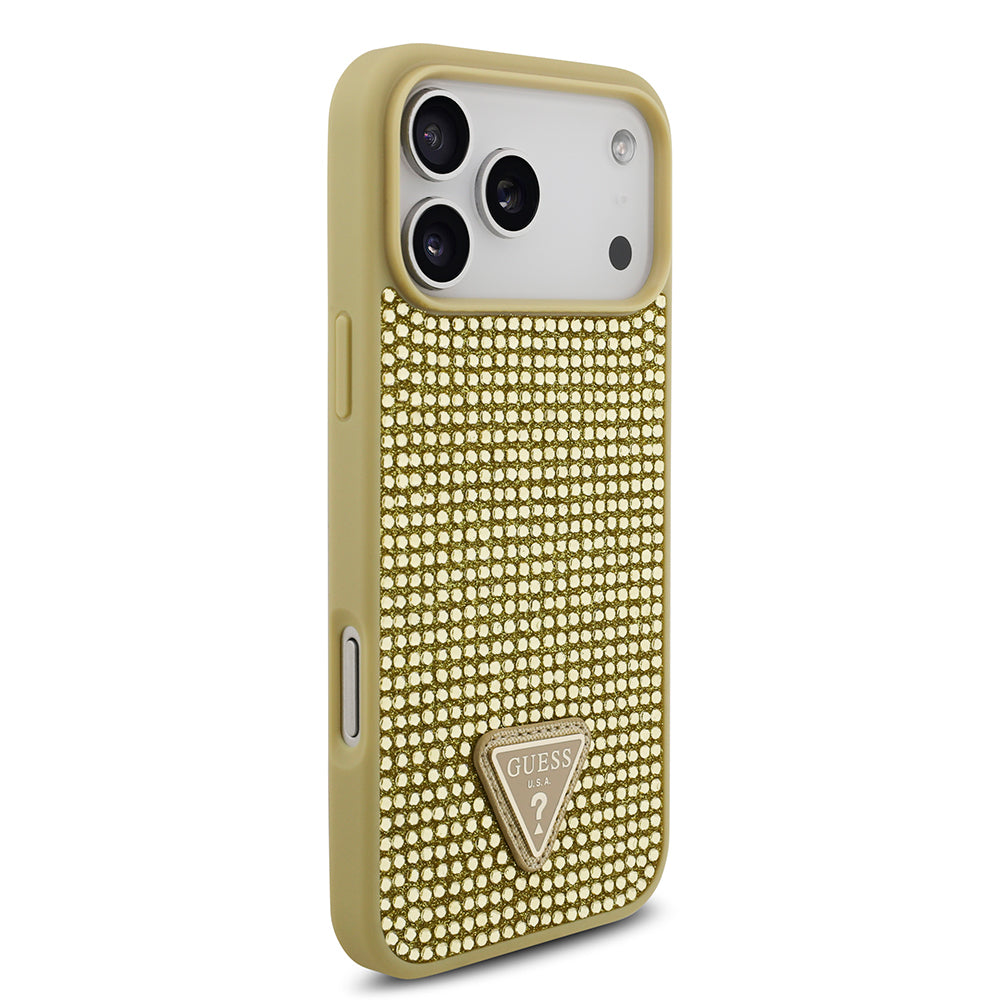 iPhone 17 Pro Max Kılıf Guess Orijinal Lisanslı Taşlı Arka Yüzey Üçgen Logolu Kılıf