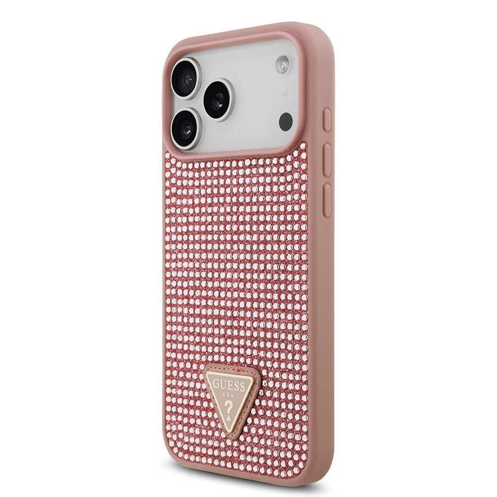 iPhone 17 Pro Max Kılıf Guess Orijinal Lisanslı Taşlı Arka Yüzey Üçgen Logolu Kılıf