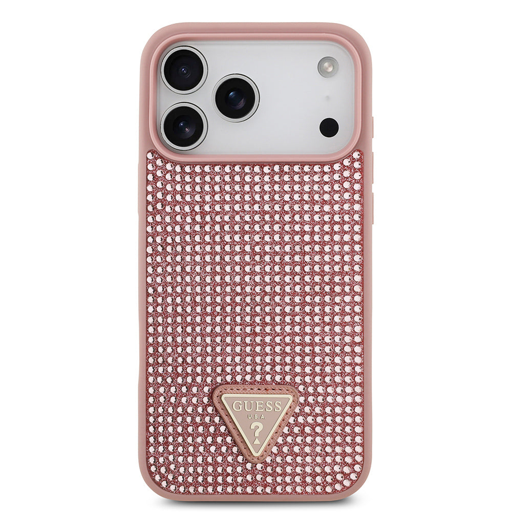 iPhone 17 Pro Max Kılıf Guess Orijinal Lisanslı Taşlı Arka Yüzey Üçgen Logolu Kılıf
