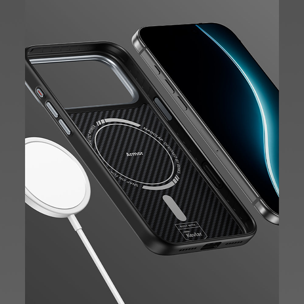 iPhone 17 Pro Max Kılıf Karbon Fiber M-safe Şarj Özellikli Benks Hybrid ArmorPro 600D Kevlar Kılıf