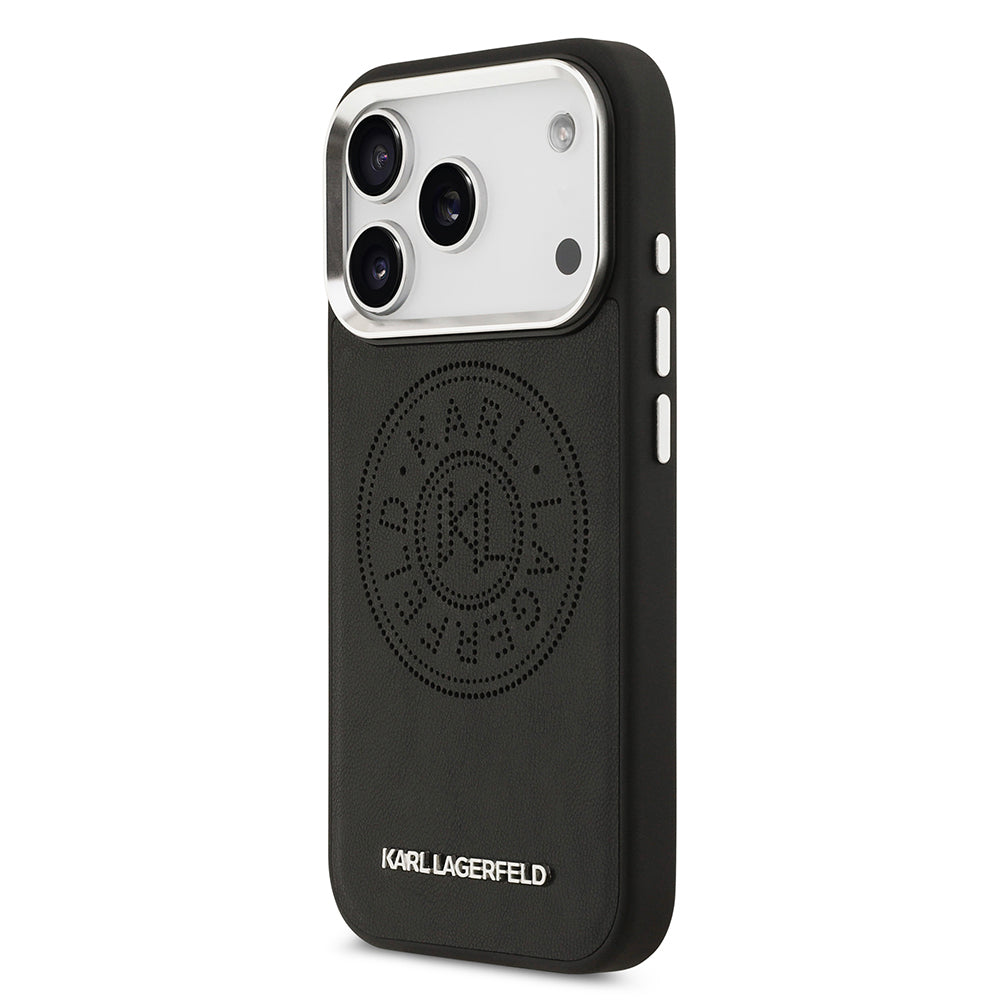 iPhone 17 Pro Max Kılıf Karl Lagerfeld Orijinal Lisanslı M-safe Şarj Özellikli Delikli Tasarım Metal Logolu PU Deri Kılıf