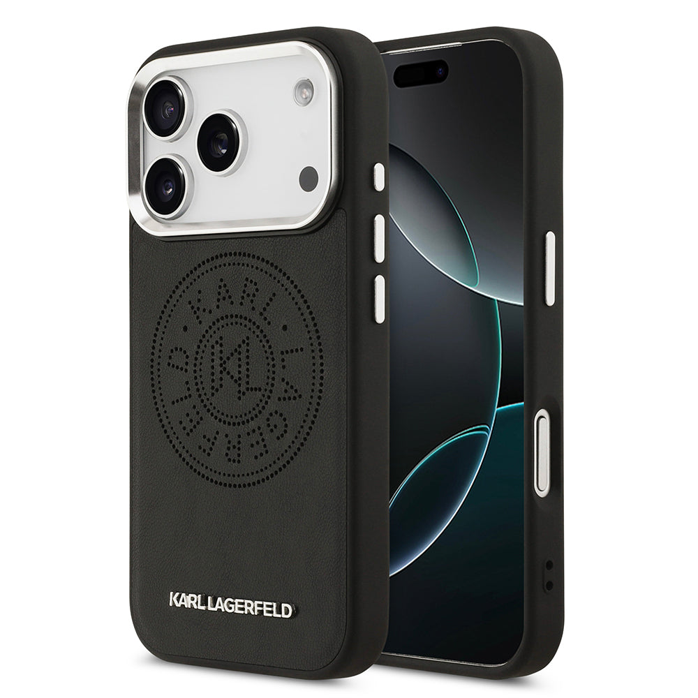 iPhone 17 Pro Max Kılıf Karl Lagerfeld Orijinal Lisanslı M-safe Şarj Özellikli Delikli Tasarım Metal Logolu PU Deri Kılıf