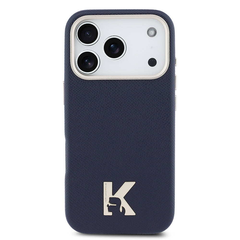 iPhone 17 Pro Max Kılıf Karl Lagerfeld Orijinal Lisanslı M-safe Şarj Özellikli Gold Kamera Çerçeveli KHEAD Metal Logolu PU Deri Kılıf