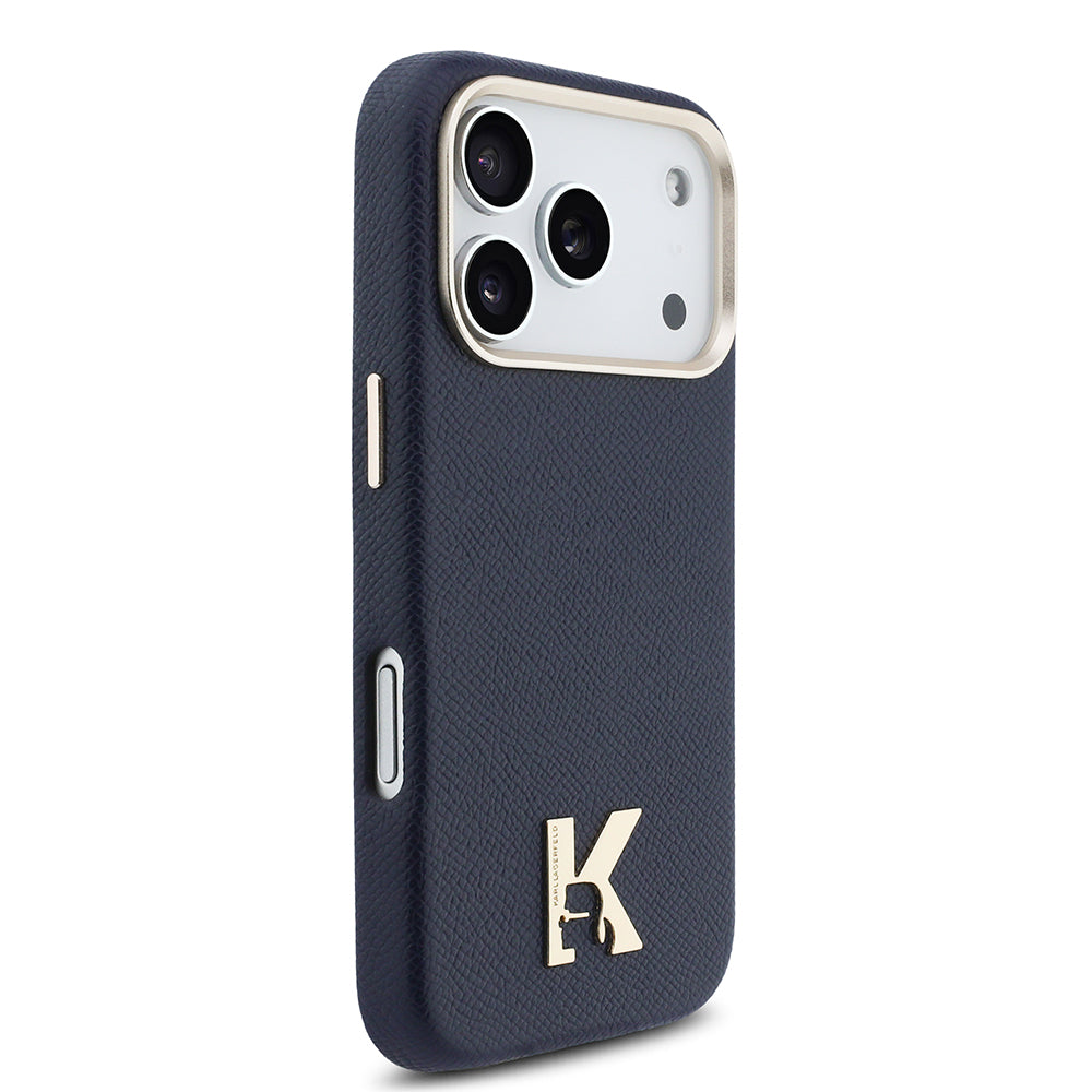 iPhone 17 Pro Max Kılıf Karl Lagerfeld Orijinal Lisanslı M-safe Şarj Özellikli Gold Kamera Çerçeveli KHEAD Metal Logolu PU Deri Kılıf