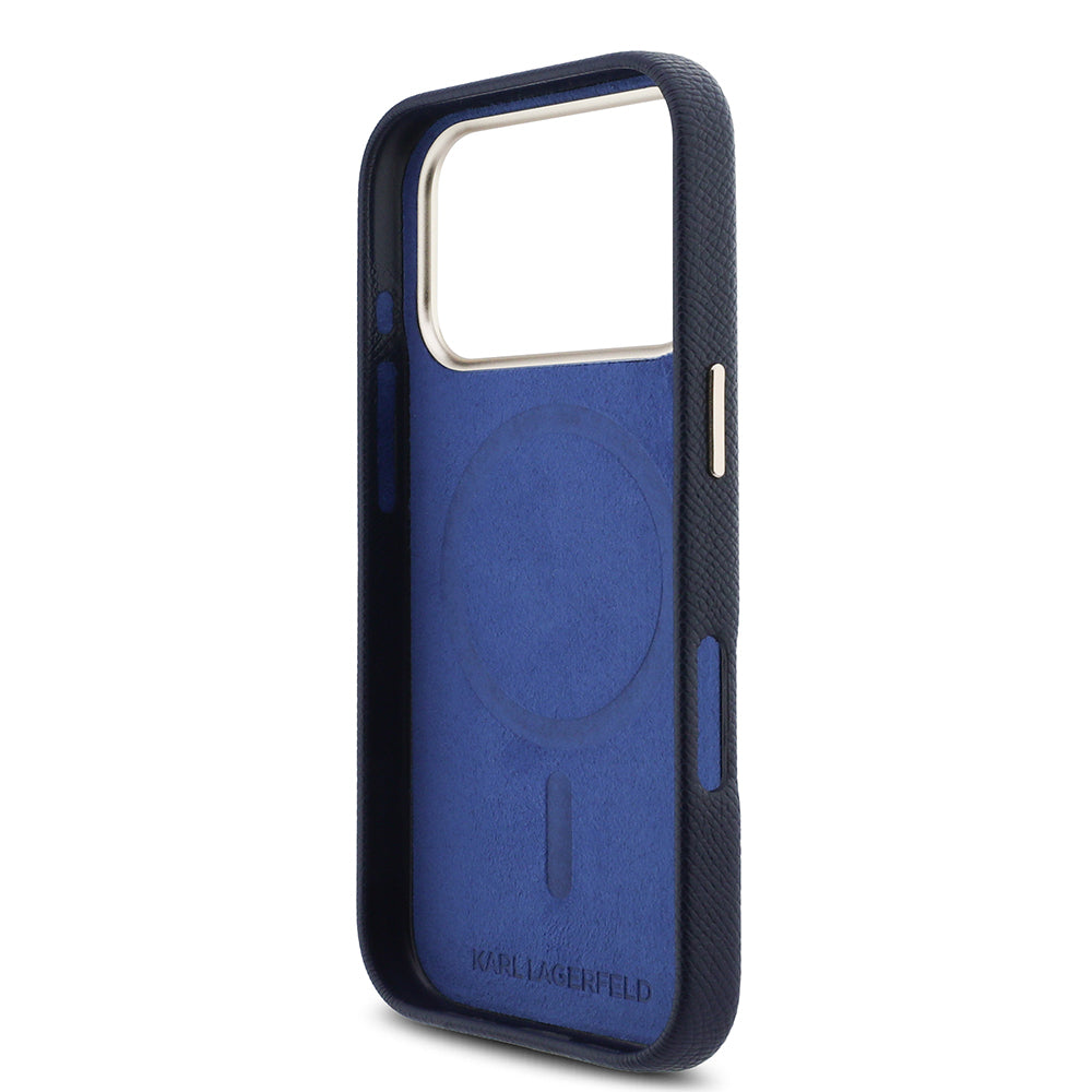 iPhone 17 Pro Max Kılıf Karl Lagerfeld Orijinal Lisanslı M-safe Şarj Özellikli Gold Kamera Çerçeveli KHEAD Metal Logolu PU Deri Kılıf