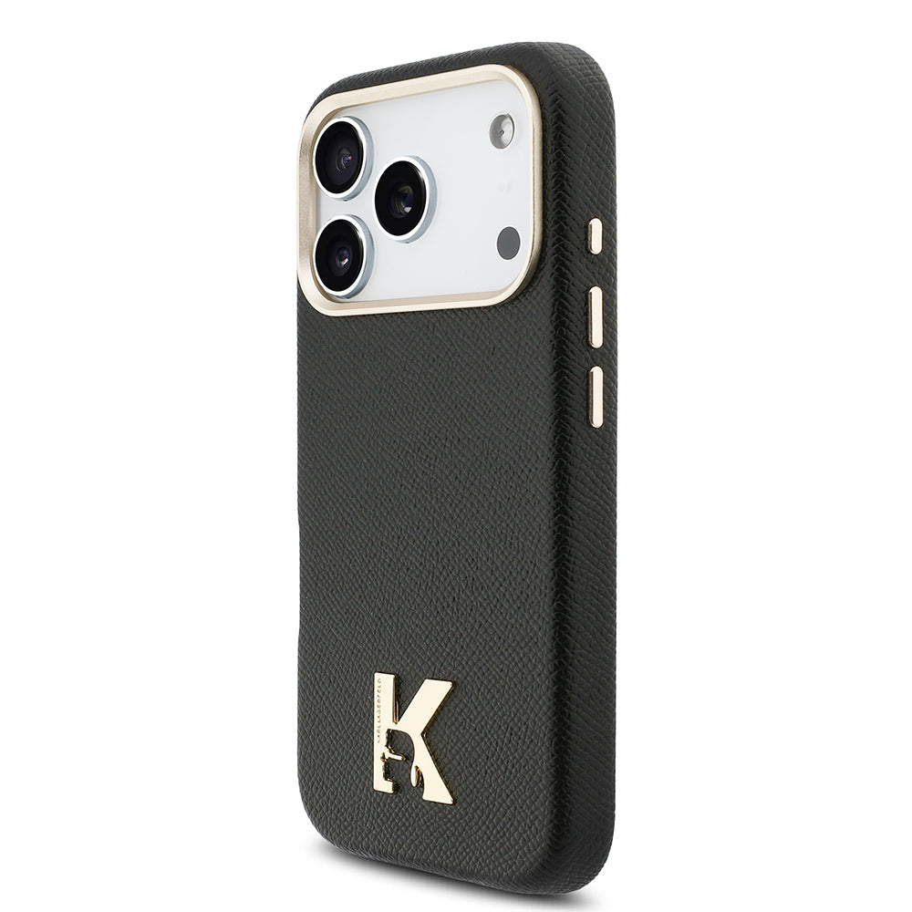 iPhone 17 Pro Max Kılıf Karl Lagerfeld Orijinal Lisanslı M-safe Şarj Özellikli Gold Kamera Çerçeveli KHEAD Metal Logolu PU Deri Kılıf