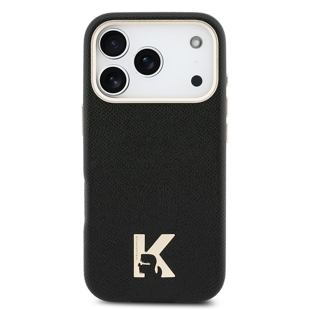 iPhone 17 Pro Max Kılıf Karl Lagerfeld Orijinal Lisanslı M-safe Şarj Özellikli Gold Kamera Çerçeveli KHEAD Metal Logolu PU Deri Kılıf
