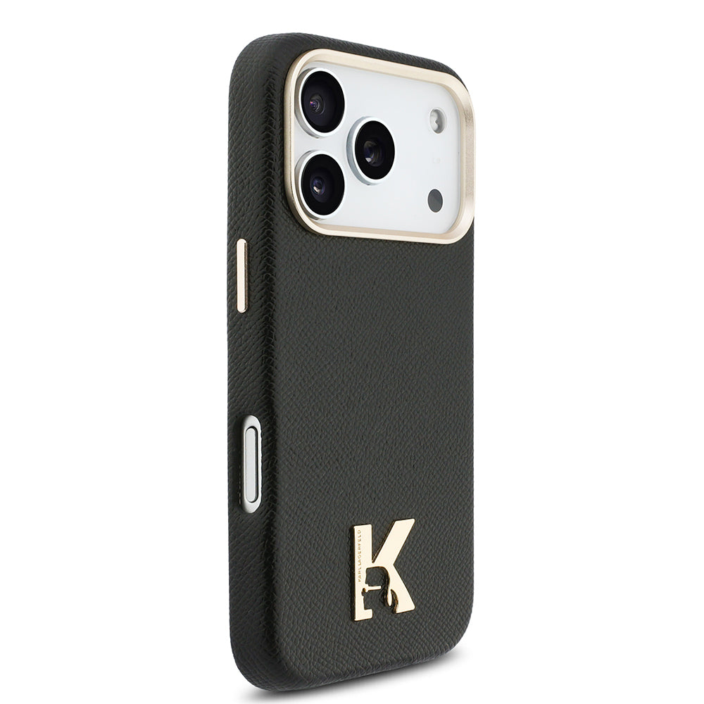 iPhone 17 Pro Max Kılıf Karl Lagerfeld Orijinal Lisanslı M-safe Şarj Özellikli Gold Kamera Çerçeveli KHEAD Metal Logolu PU Deri Kılıf