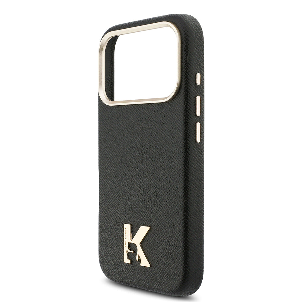 iPhone 17 Pro Max Kılıf Karl Lagerfeld Orijinal Lisanslı M-safe Şarj Özellikli Gold Kamera Çerçeveli KHEAD Metal Logolu PU Deri Kılıf