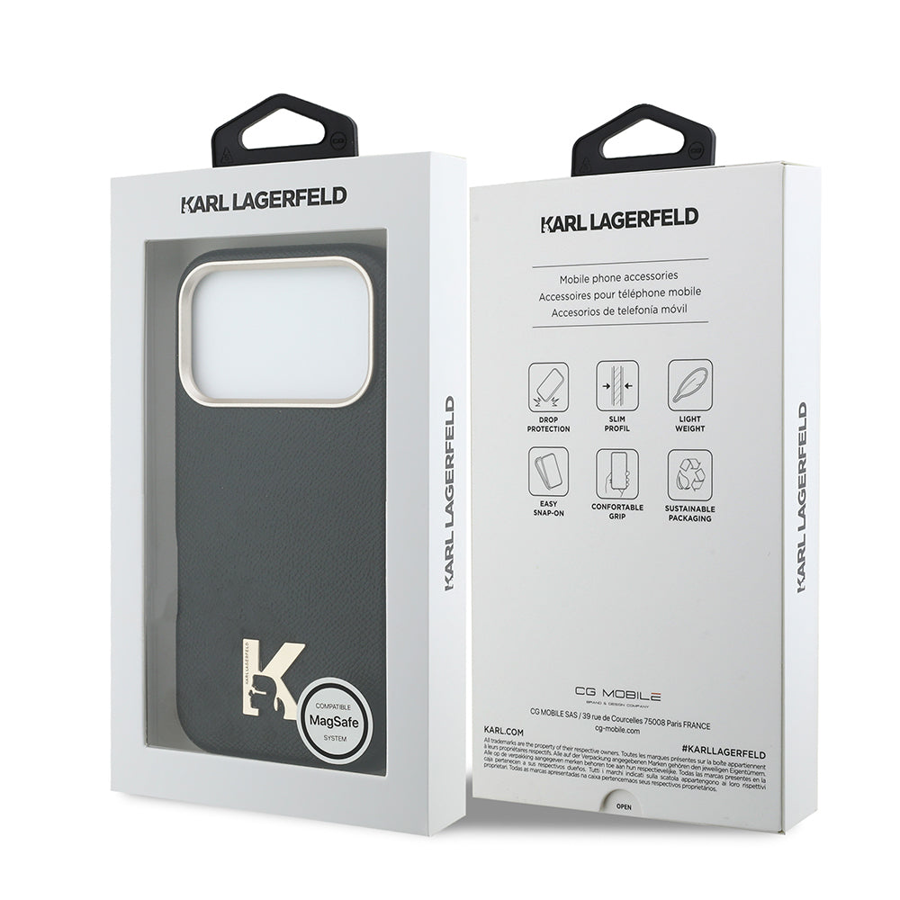 iPhone 17 Pro Max Kılıf Karl Lagerfeld Orijinal Lisanslı M-safe Şarj Özellikli Gold Kamera Çerçeveli KHEAD Metal Logolu PU Deri Kılıf