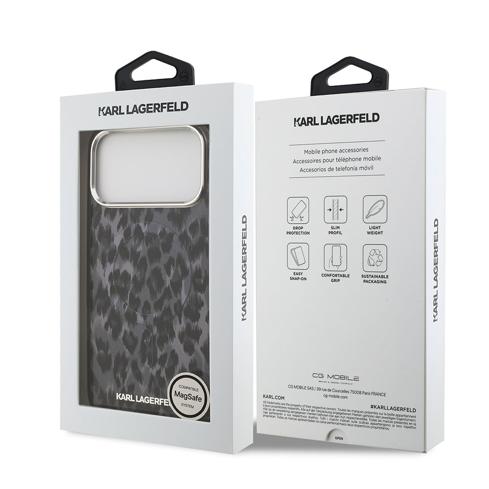 iPhone 17 Pro Max Kılıf Karl Lagerfeld Orijinal Lisanslı M-safe Şarj Özellikli IML Leopar Baskılı Kılıf