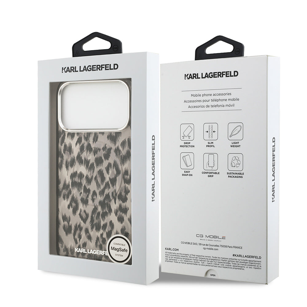 iPhone 17 Pro Max Kılıf Karl Lagerfeld Orijinal Lisanslı M-safe Şarj Özellikli IML Leopar Baskılı Kılıf