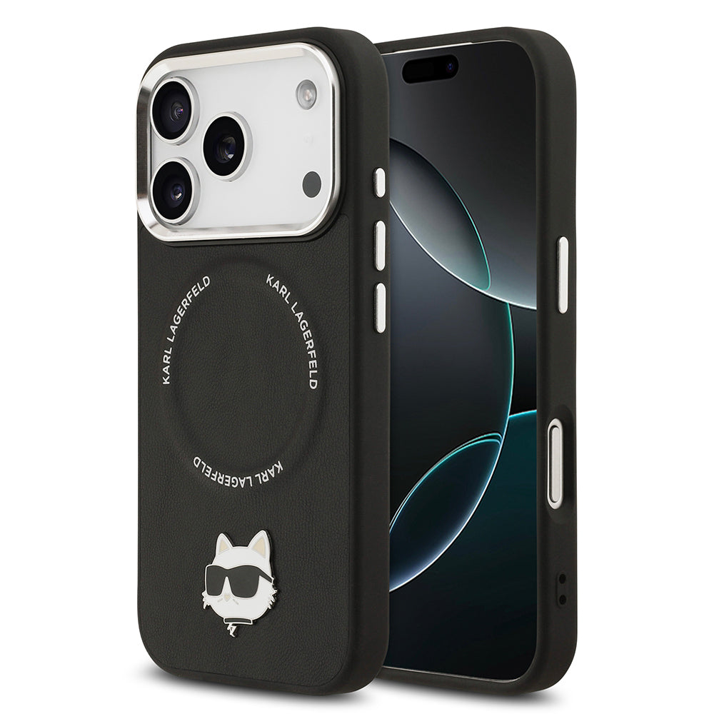 iPhone 17 Pro Max Kılıf Karl Lagerfeld Orijinal Lisanslı M-safe Şarj Özellikli Metal Kamera ve Buton Tasarımlı Choupette PU Deri Kılıf