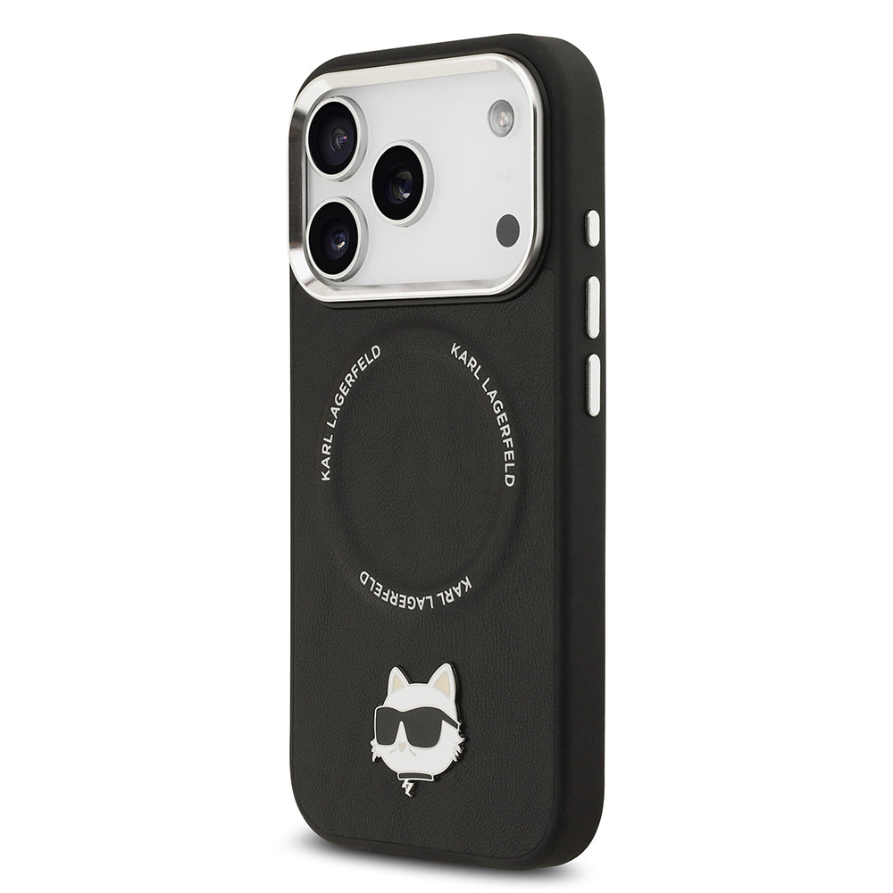 iPhone 17 Pro Max Kılıf Karl Lagerfeld Orijinal Lisanslı M-safe Şarj Özellikli Metal Kamera ve Buton Tasarımlı Choupette PU Deri Kılıf