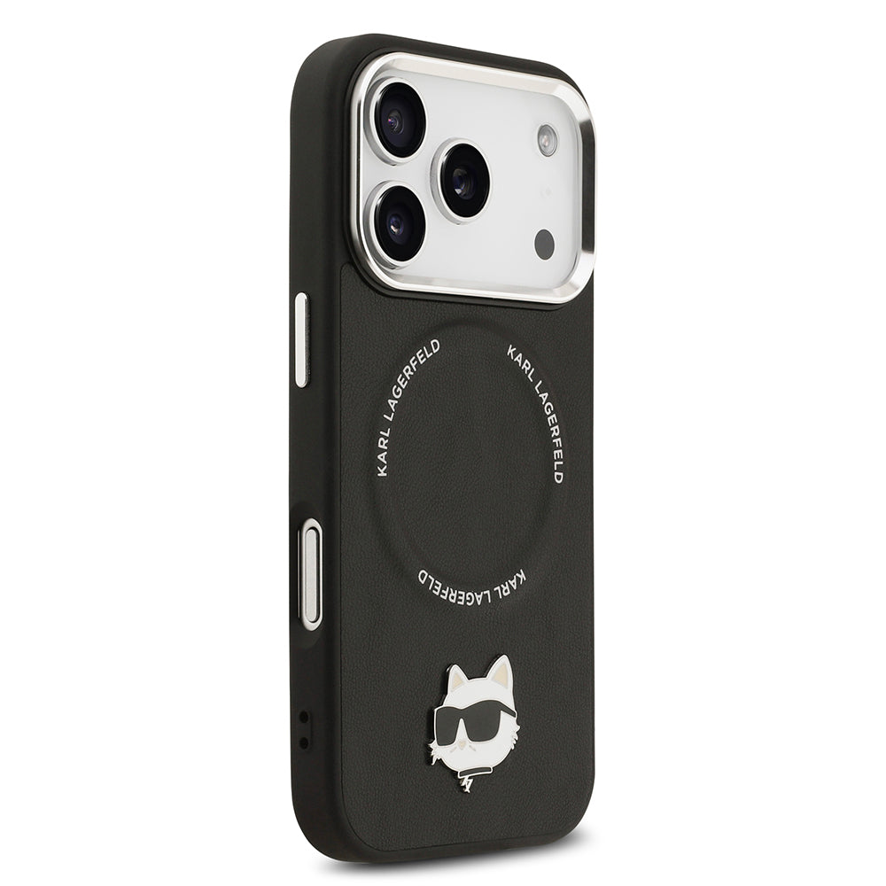 iPhone 17 Pro Max Kılıf Karl Lagerfeld Orijinal Lisanslı M-safe Şarj Özellikli Metal Kamera ve Buton Tasarımlı Choupette PU Deri Kılıf