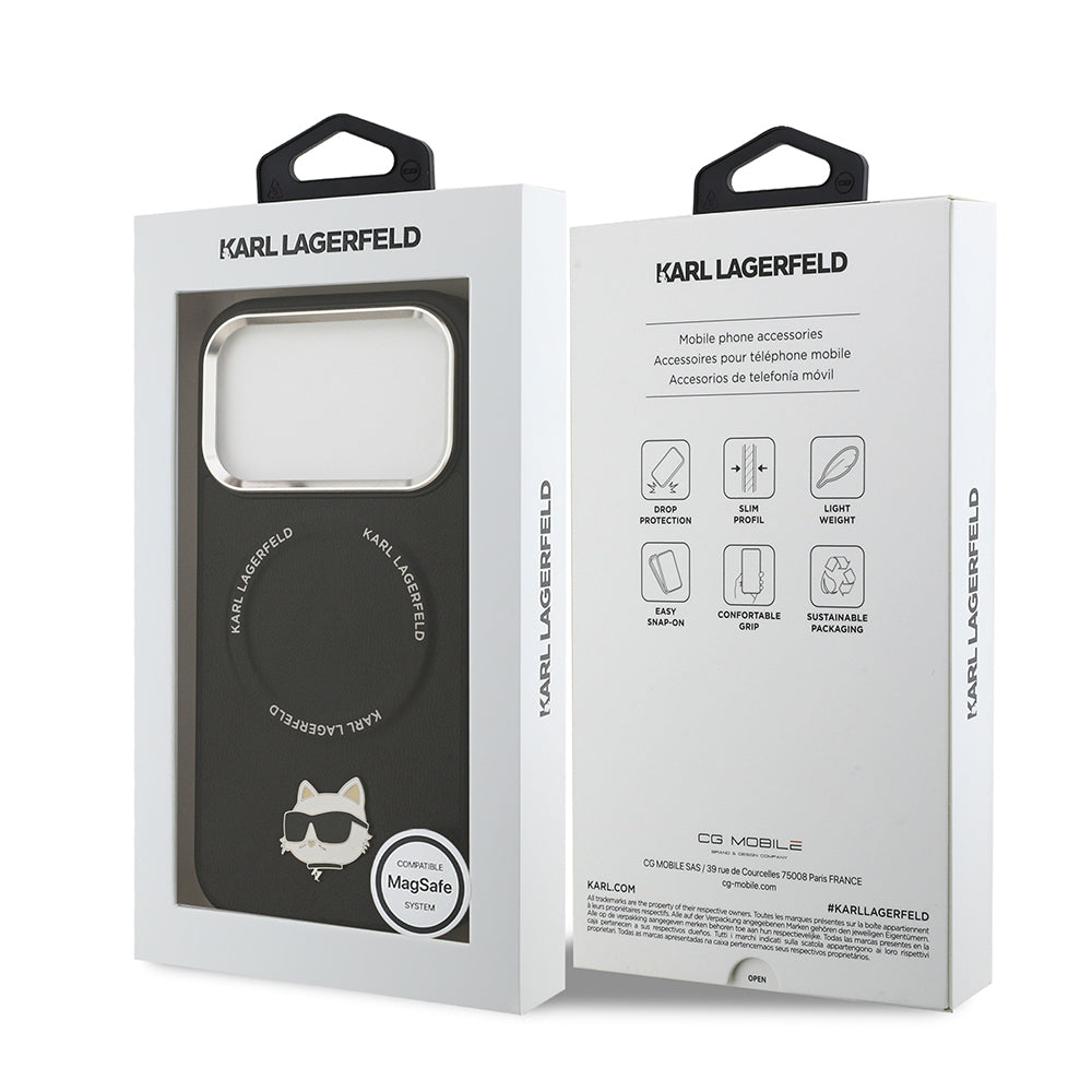 iPhone 17 Pro Max Kılıf Karl Lagerfeld Orijinal Lisanslı M-safe Şarj Özellikli Metal Kamera ve Buton Tasarımlı Choupette PU Deri Kılıf