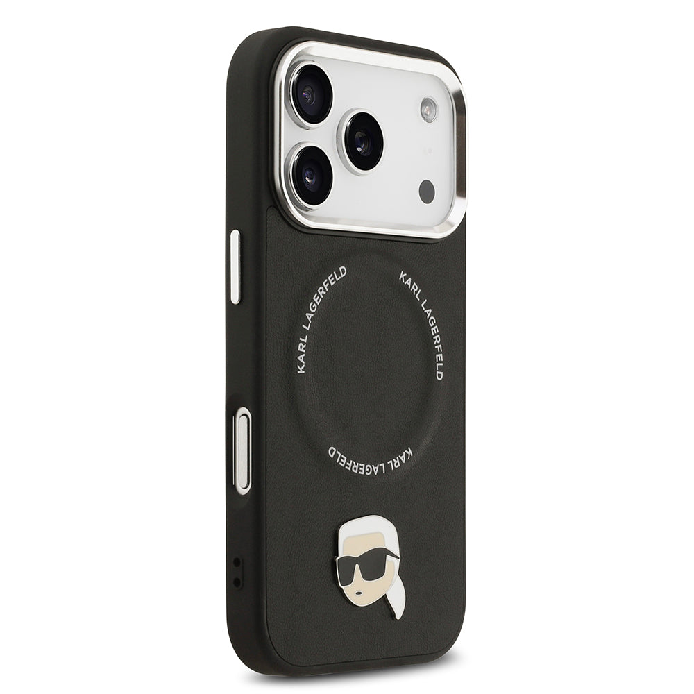 iPhone 17 Pro Max Kılıf Karl Lagerfeld Orijinal Lisanslı M-safe Şarj Özellikli Metal Kamera ve Buton Tasarımlı Karl PU Deri Kılıf