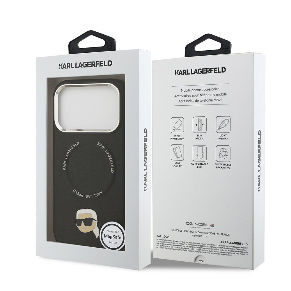 iPhone 17 Pro Max Kılıf Karl Lagerfeld Orijinal Lisanslı M-safe Şarj Özellikli Metal Kamera ve Buton Tasarımlı Karl PU Deri Kılıf