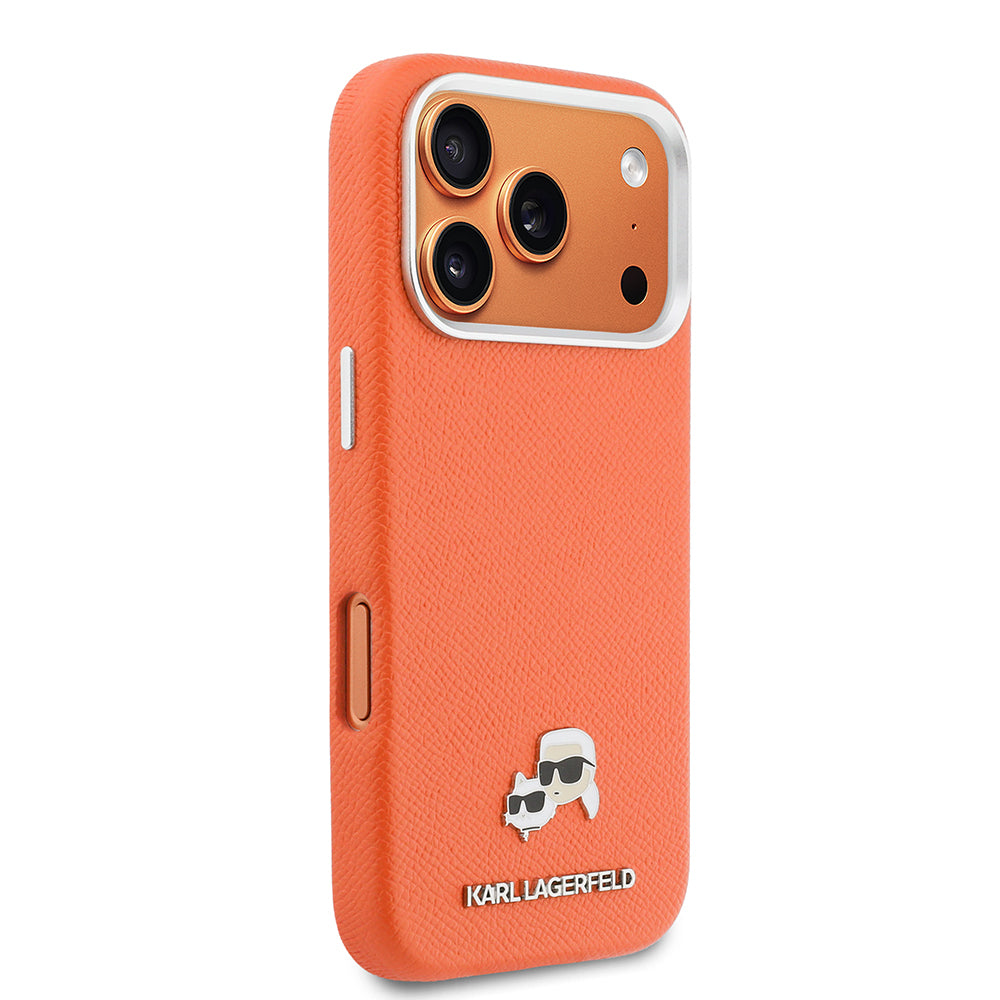 iPhone 17 Pro Max Kılıf Karl Lagerfeld Orijinal Lisanslı M-safe Şarj Özellikli Metal Kamera ve Buton Tasarımlı K&C Head Logolu PU Deri Kılıf