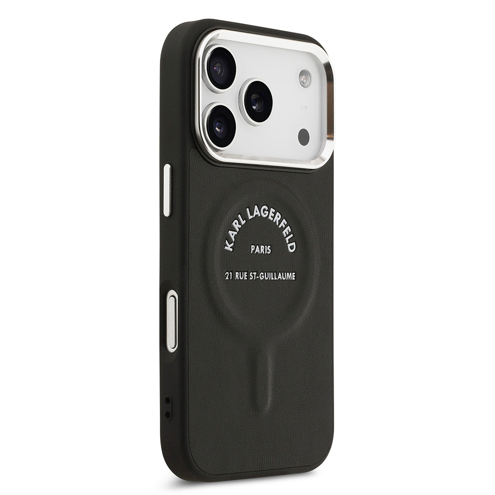 iPhone 17 Pro Max Kılıf Karl Lagerfeld Orijinal Lisanslı M-safe Şarj Özellikli Metal Kamera ve Buton Tasarımlı Paris RSG PU Deri Kılıf