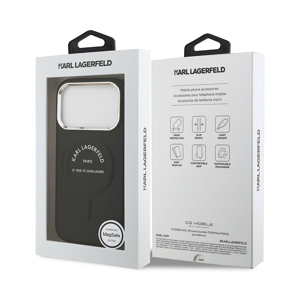 iPhone 17 Pro Max Kılıf Karl Lagerfeld Orijinal Lisanslı M-safe Şarj Özellikli Metal Kamera ve Buton Tasarımlı Paris RSG PU Deri Kılıf