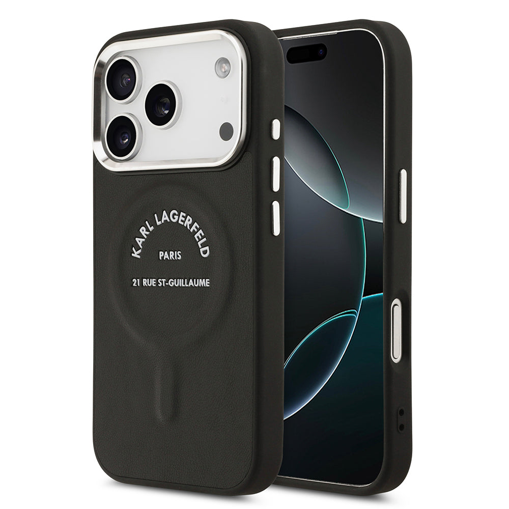 iPhone 17 Pro Max Kılıf Karl Lagerfeld Orijinal Lisanslı M-safe Şarj Özellikli Metal Kamera ve Buton Tasarımlı Paris RSG PU Deri Kılıf