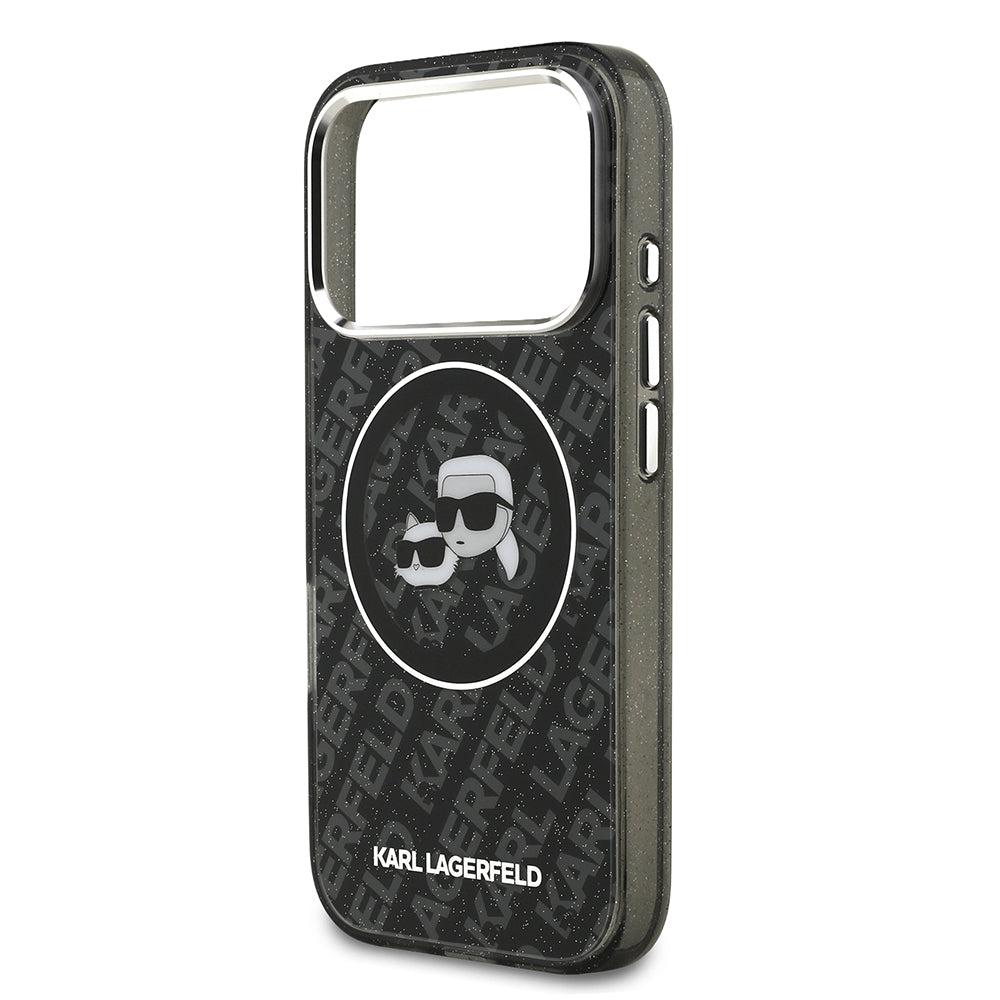 iPhone 17 Pro Max Kılıf Karl Lagerfeld Orijinal Lisanslı Parlayan Simli Karl & Choupette Heads Kılıf