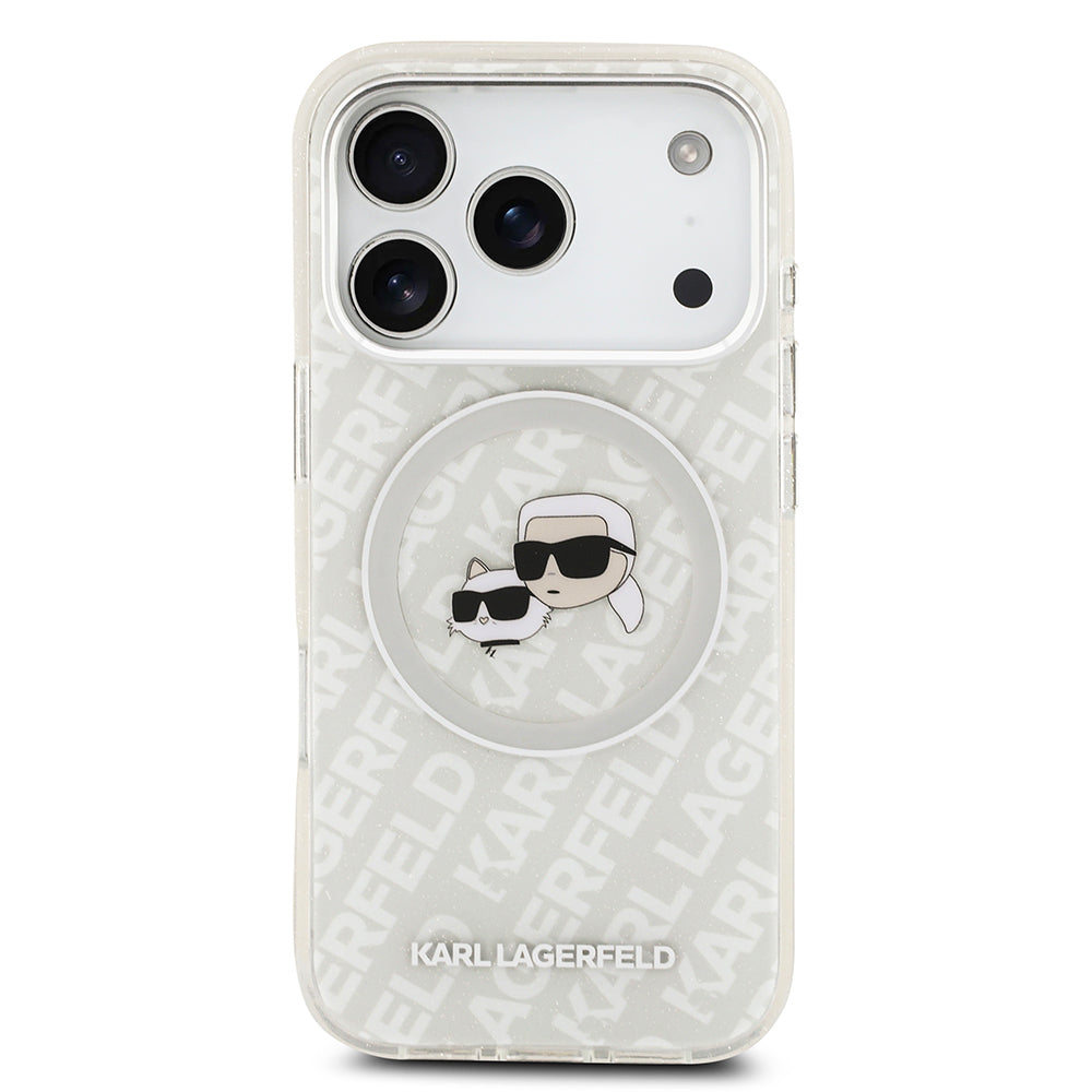 iPhone 17 Pro Max Kılıf Karl Lagerfeld Orijinal Lisanslı Parlayan Simli Karl & Choupette Heads Kılıf