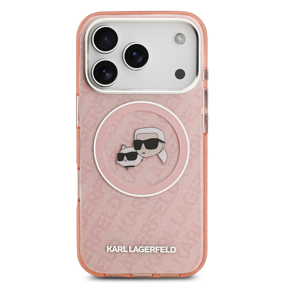 iPhone 17 Pro Max Kılıf Karl Lagerfeld Orijinal Lisanslı Parlayan Simli Karl & Choupette Heads Kılıf